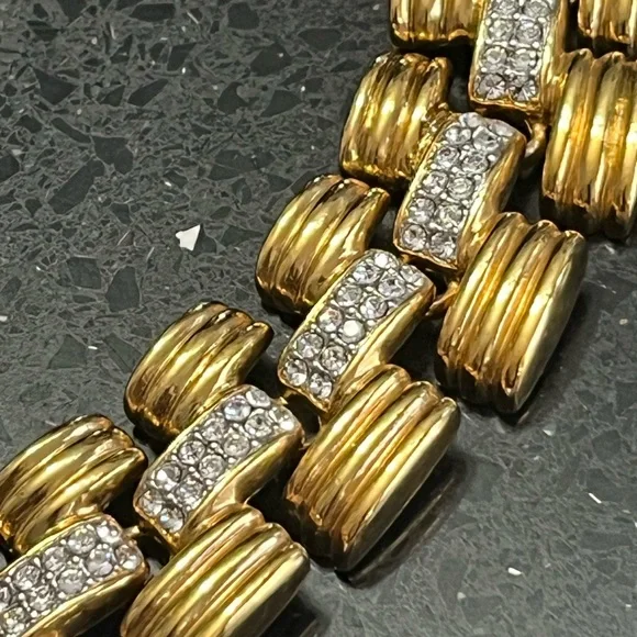 IVANA TRUMP vintage HUGE Gold Crystal Diamond tennis Statement necklace jewelry - Picture 4 of 9